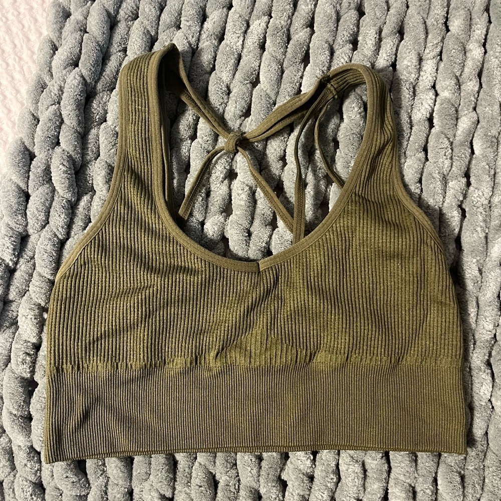 NVGTN olive green ribbed sports bra